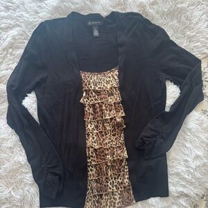 INC International Concepts Petite Leopard Ruffle Cardigan Sweater P/L